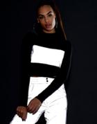Asos Design Mesh Top With Long Sleeve And Reflective Panel-black