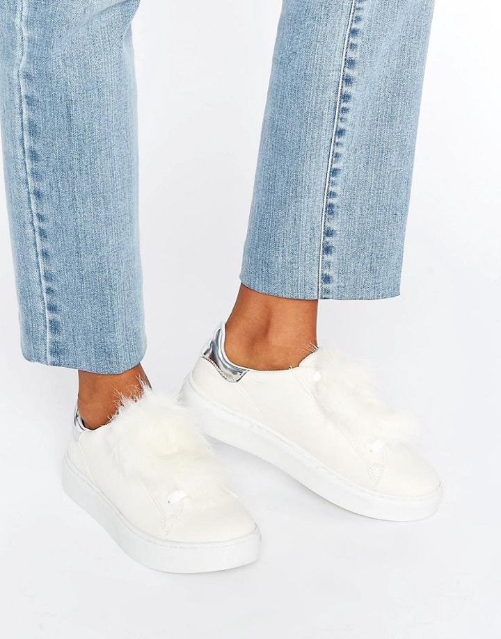 Blink Fur Trim Sneakers - White