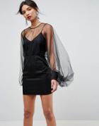 Asos Extreme Sleeve Mesh Mini Dress - Black