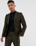 Tux Til Dawn Leopard Print Skinny Fit Suit Jacket-brown