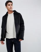 Barney's Originals Suedette Fleece Collar Jacket - Black
