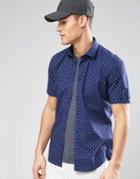 Esprit Short Sleeve Polka Dot Shirt In Slim Fit - Navy