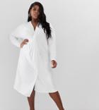 Asos Design Curve Relaxed Long Sleeve Midi Dress With Knot Front - White