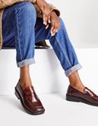 Asos Design Monthly Leather Loafers In Brown
