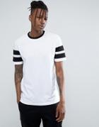 Asos Relaxed T-shirt With Contrast Stripe Sleeve In White/black - Multi
