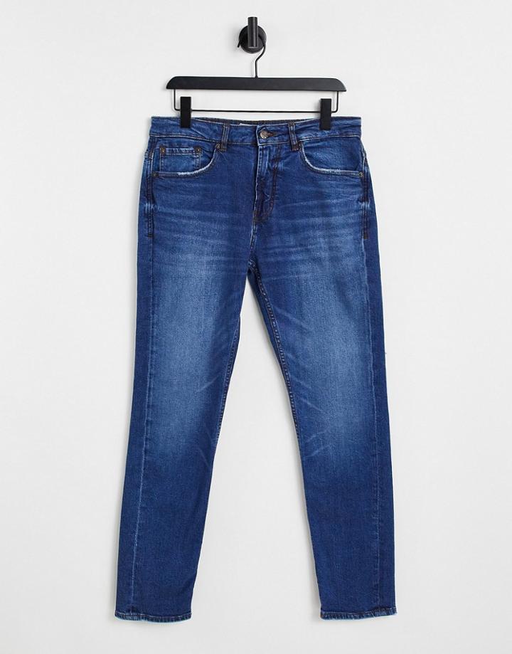 Pull & Bear Slim Jeans In Dark Wash-blues