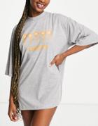 Topshop Amour Jersey Tee Dress In Gray Heather-grey