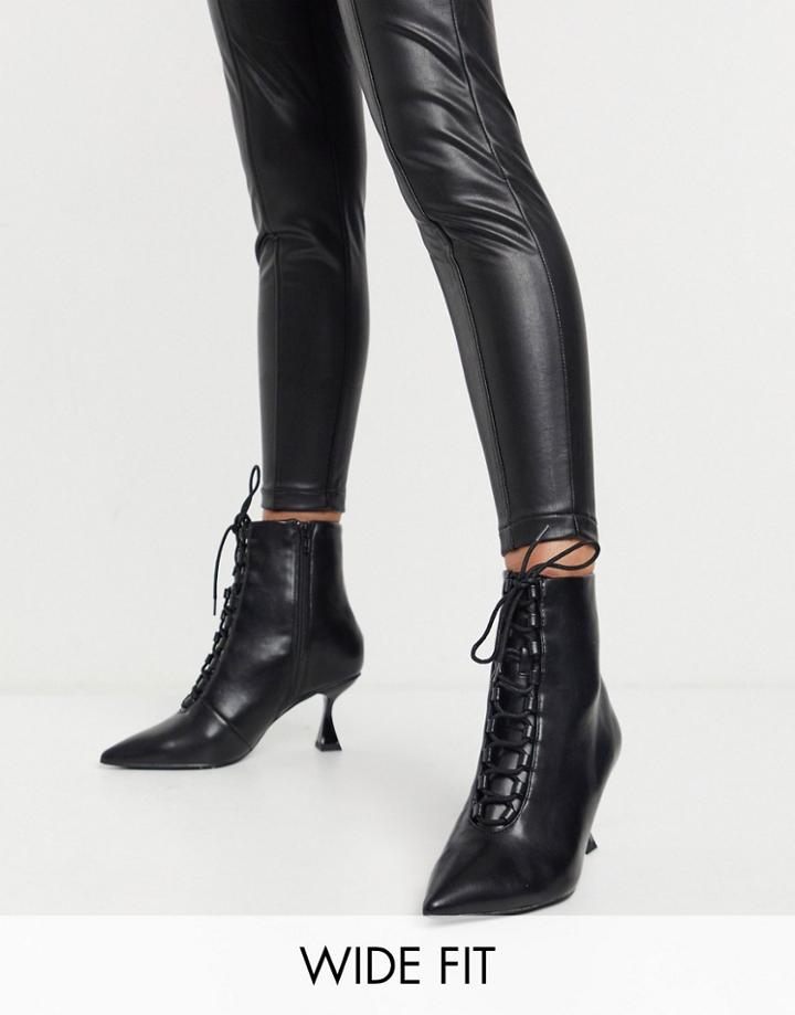 Asos Design Wide Fit Ricky Pointed Toe Lace Up Boot In Black