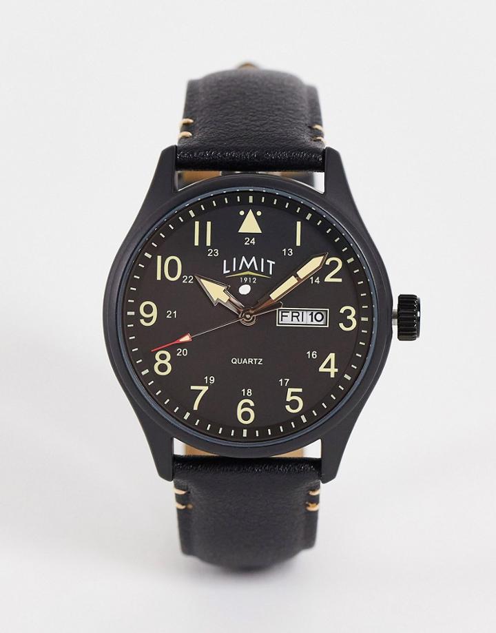 Limit Faux Leather Watch In Black With Date Dial
