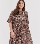 Asos Design Curve Frill Sleeve Smock Dress In Leopard Print - Multi