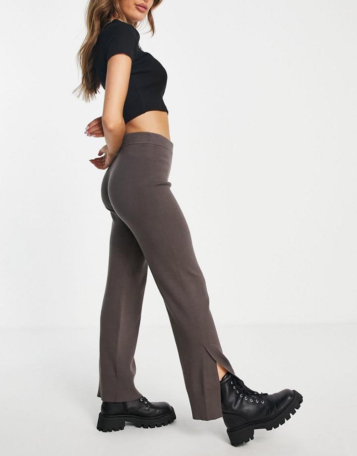 Weekday Cameo Knitted Split Hem Trousers In Mocha - Brown