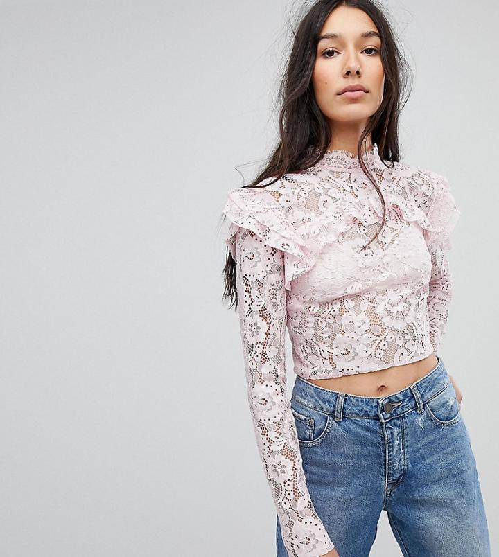 Asos Tall Premium Lace Crop Top - Pink