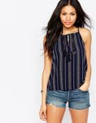 Daisy Street Cami Top With Tassel Tie - Black