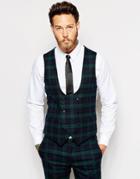 Noose & Monkey Plaid Vest With Stretch In Super Skinny Fit - Green