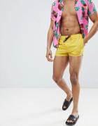 Asos Design Swim Shorts In Mustard Yellow In Super Short Length - Pink