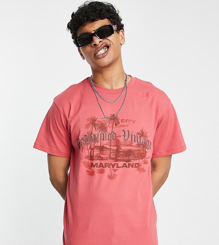 Reclaimed Vintage Inspired T-shirt With Summer Motorbike Print In Washed Red
