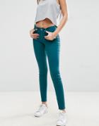 Asos Lisbon Skinny Mid Rise Jeans In Teal Wash - Brown