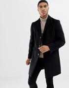 River Island Overcoat In Black - Black
