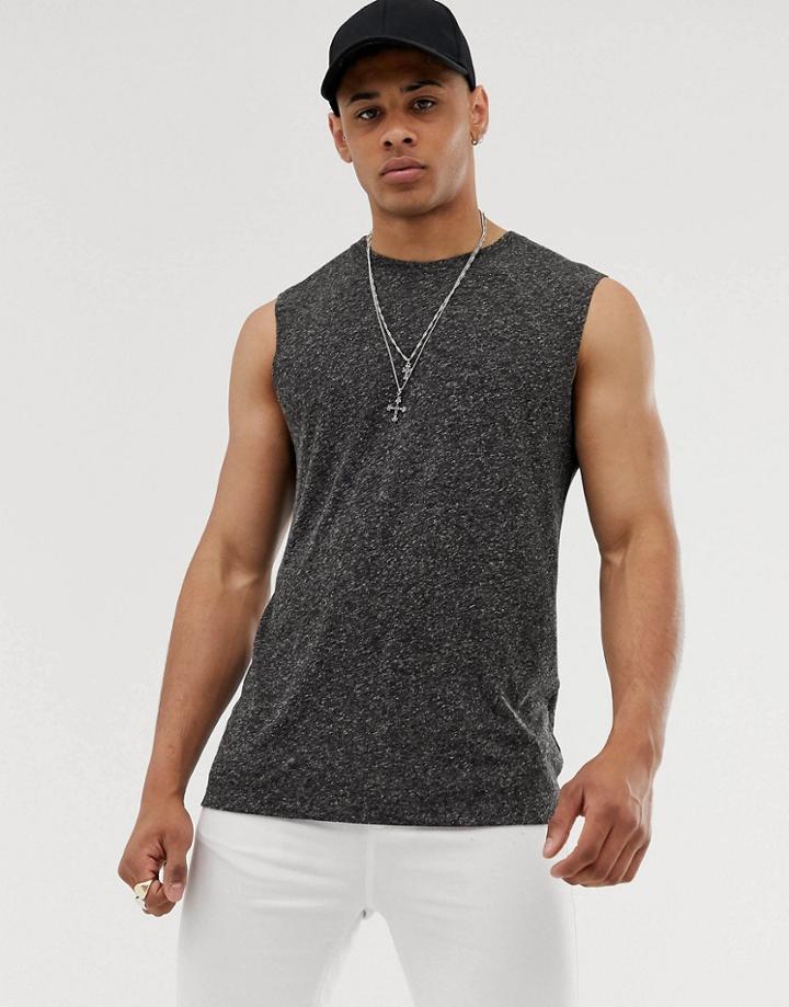 Asos Design Tank Tank In Linen Mix In Black - Black