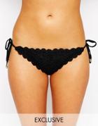 South Beach Polly Hand Crochet Tie Side Bikini Bottom - Black
