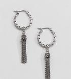 Regal Rose Sterling Silver Plated Tassel Drop Hoop Earrings - Silver