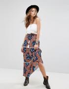 Kiss The Sky Festival Maxi Skirt With Tassel Ties In Tiger Tile Print - Multi