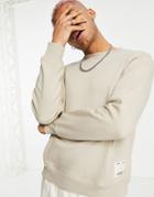 Pull & Bear Join Life Crew Neck Sweatshirt With Pocket And Label Detail In Beige-neutral