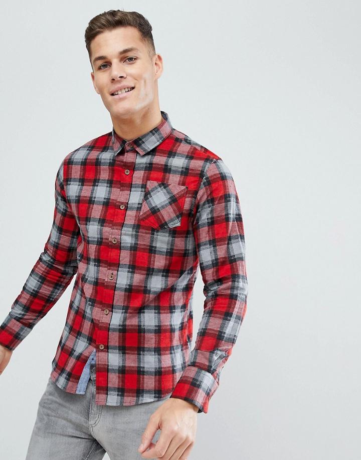 Brave Soul Long Sleeve Brushed Check Shirt - Red