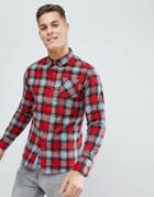 Brave Soul Long Sleeve Brushed Check Shirt - Red