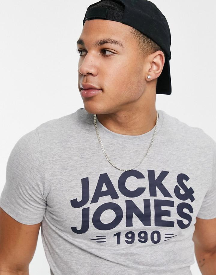 Jack & Jones Logo Crew Neck T-shirt In Gray
