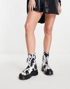Public Desire Leonie Chunky Sole Zip Up Ankle Boot In Cow Print-multi