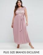 Little Mistress Plus Lace Bodice Maxi Dress With Tulle Skirt - Pink