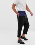 Asos Design Drop Crotch Tapered Smart Pants In Black Wool With Techy Cut And Sew