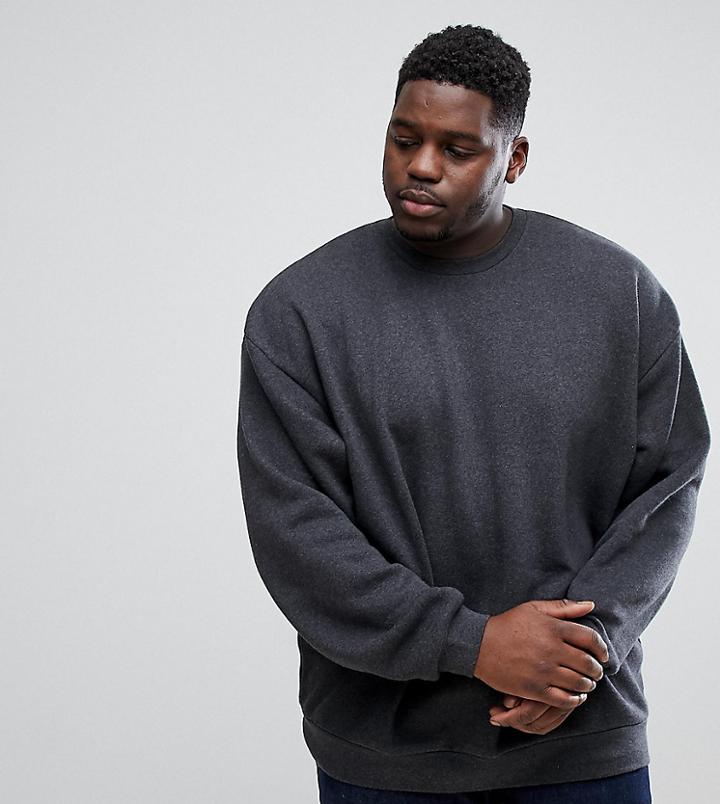 Asos Plus Oversized Sweatshirt In Charcoal Marl - Gray