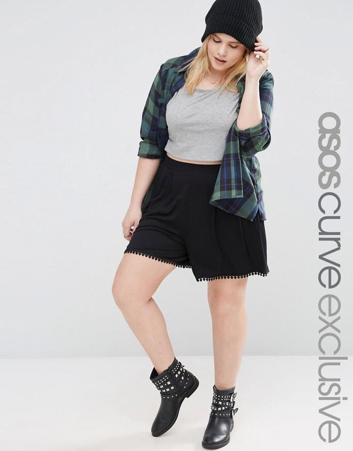 Asos Curve Crochet Trim Shorts - Black