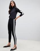Miss Selfridge Leggings With Side Stripe In Black - Black