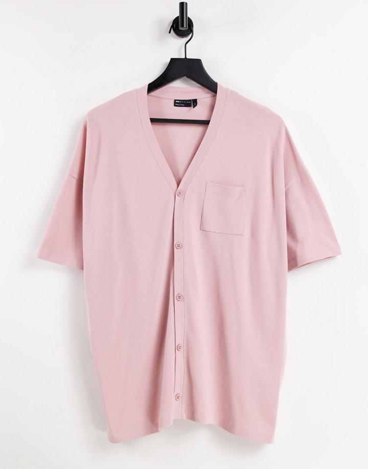 Asos Design Oversized Short Sleeve Jersey Shirt In Pique In Washed Pink