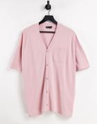 Asos Design Oversized Short Sleeve Jersey Shirt In Pique In Washed Pink