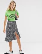 Bershka Ditsy Floral Asymmetric Skirt In Black - Black