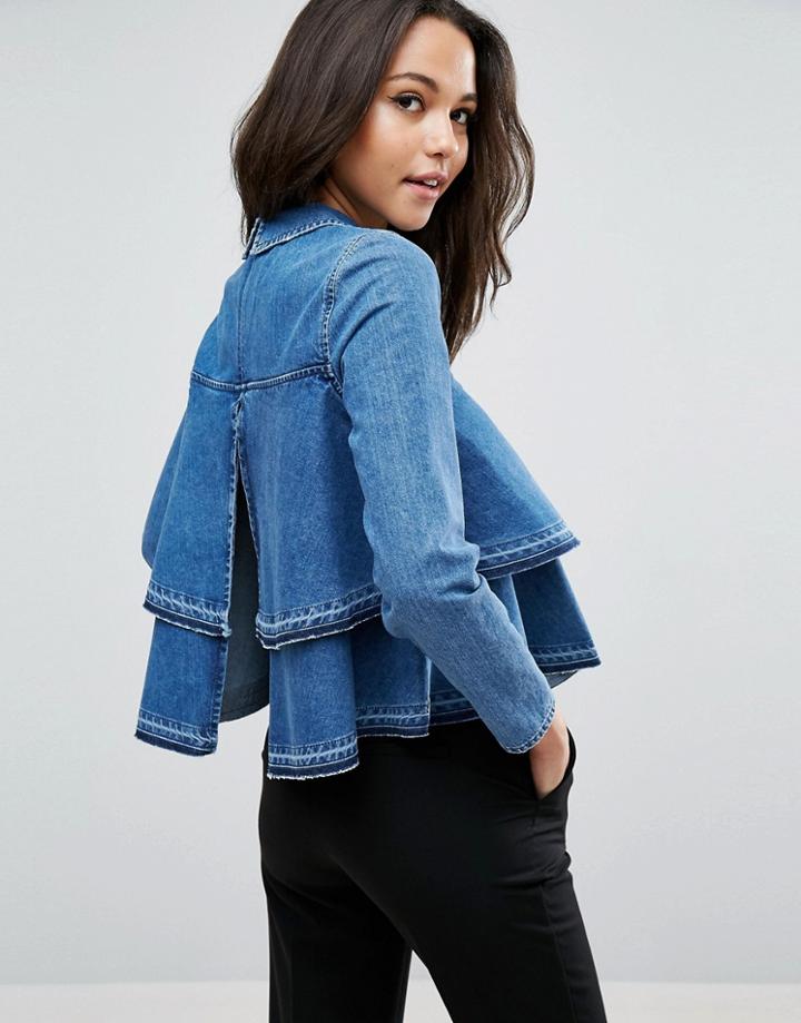 Asos Denim Distressed Tiered Top - Blue