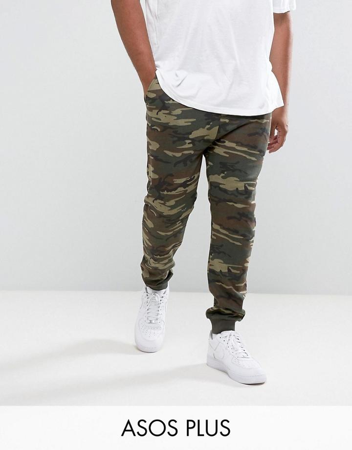 Asos Plus Super Skinny Camo Joggers - Green