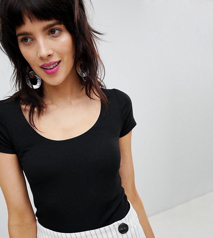 Stradivarius Ballerina Neck Jersey Ribbed Crop Top Plain