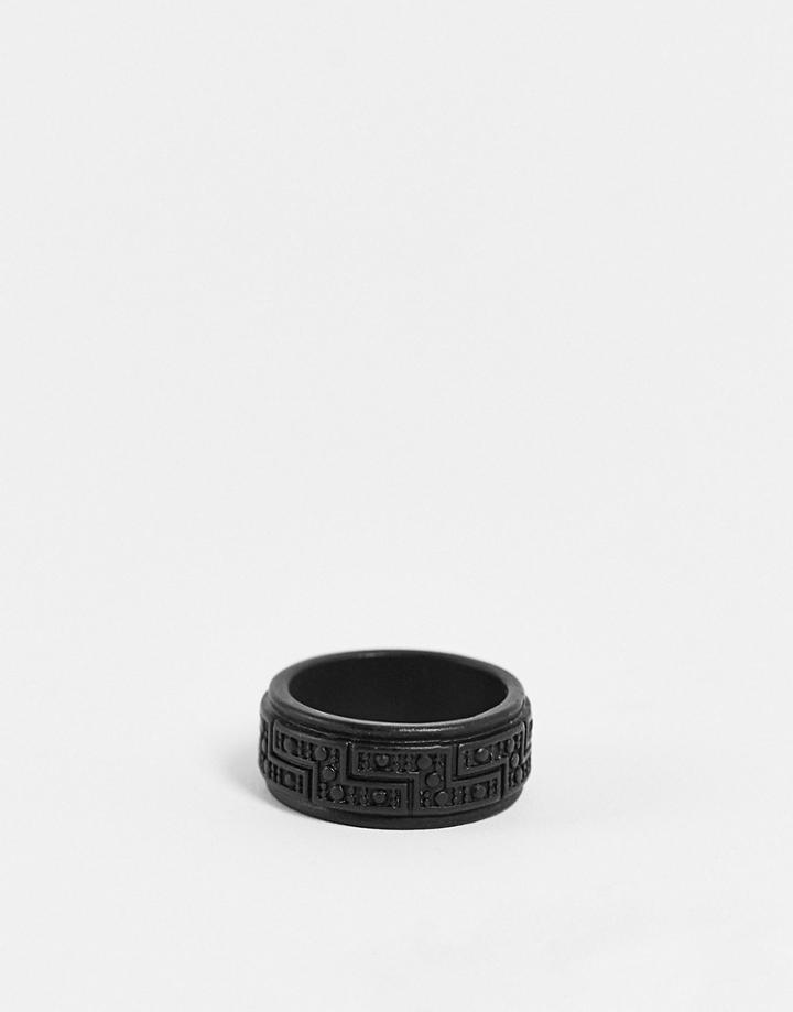 Asos Design Band Ring With Greek Embossing In Matte Black