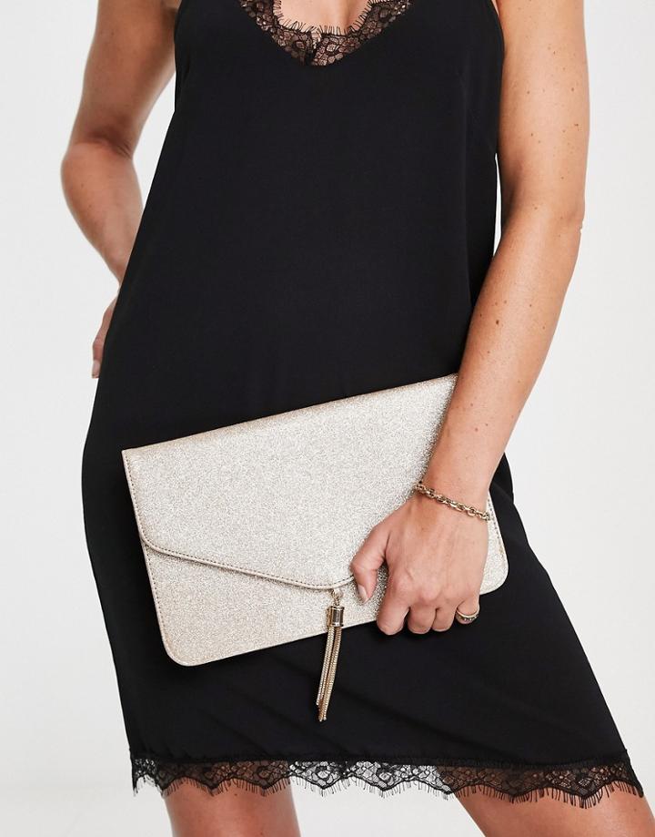 Asos Design Tassel Clutch Bag In Gold Glitter