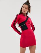 O Mighty Bodycon Dress With Half Zip And Buckle Belt Detail