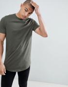 River Island Longline T-shirt With Curved Hem In Khaki - Green