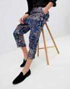 Asos Design Tapered Smart Pants In Tapestry Jacquard - Blue
