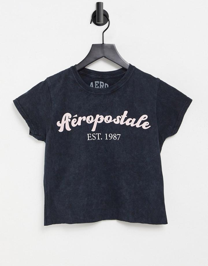 Aeropostale Est. 1987 Tee In Acid Wash-black