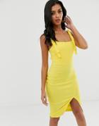 Vesper Square Neck Split Front Bodycon Dress-yellow