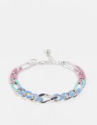 Asos Design Midweight Chunky Figaro Chain Bracelet With Multi Colored Enamel In Silver Tone